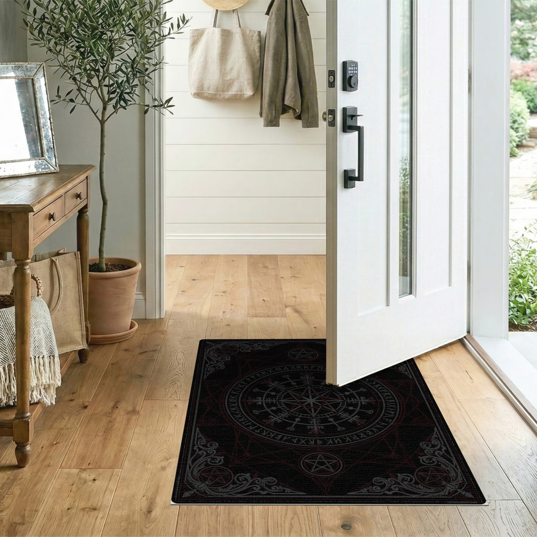 Black and White Mystic Rune Pentagram Area Rug