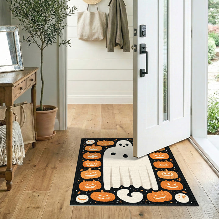 Ghost and Pumpkins Halloween Washable Area Rug