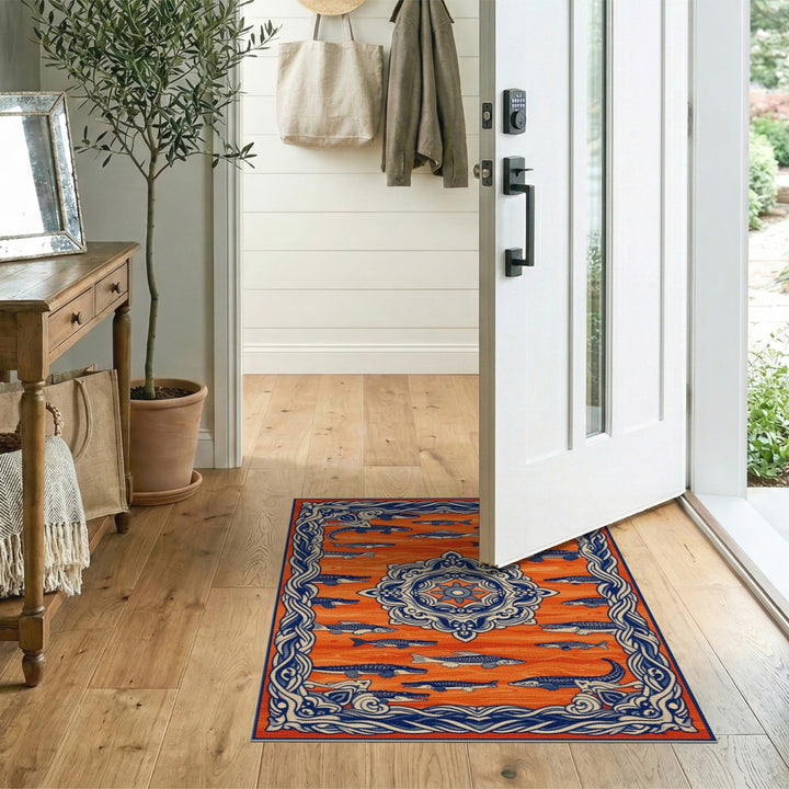 Orange Alligator Fish Area Rug