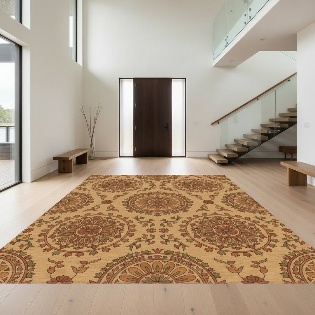 Earthy Terracotta Floral Medallion Rug