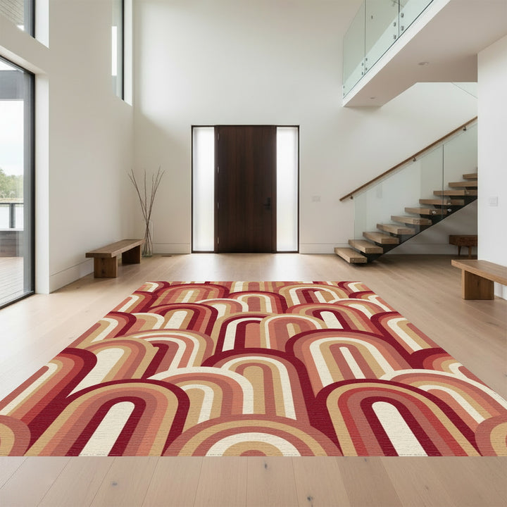 Retro Arc Arch Rainbow Tones Rug