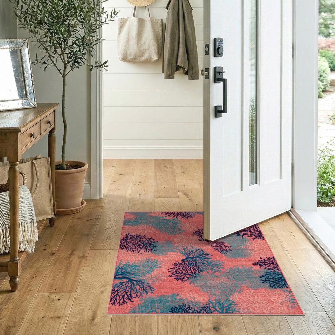 Pink Coral Reef Coastal Area Rug