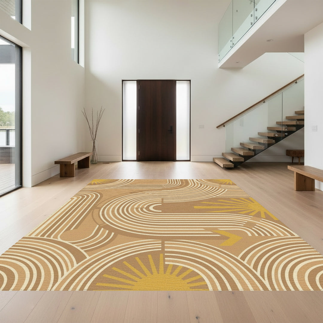 Earthy Sunburst Geometric Arc Rug