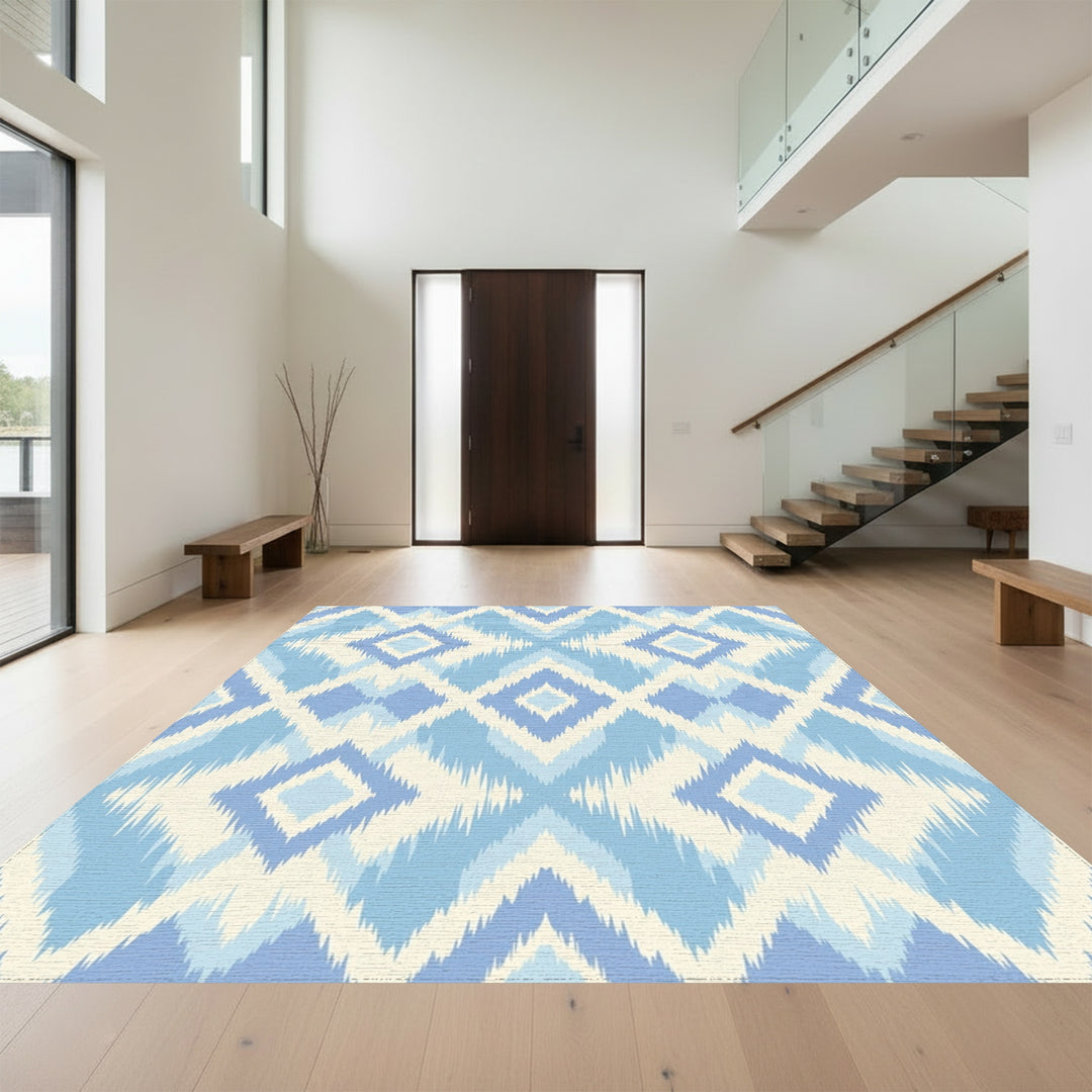 Sky Blue Diamond Ikat Rug