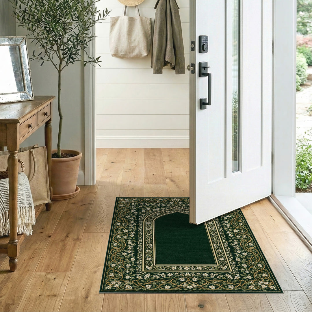 Green Floral Arch Vintage Area Rug