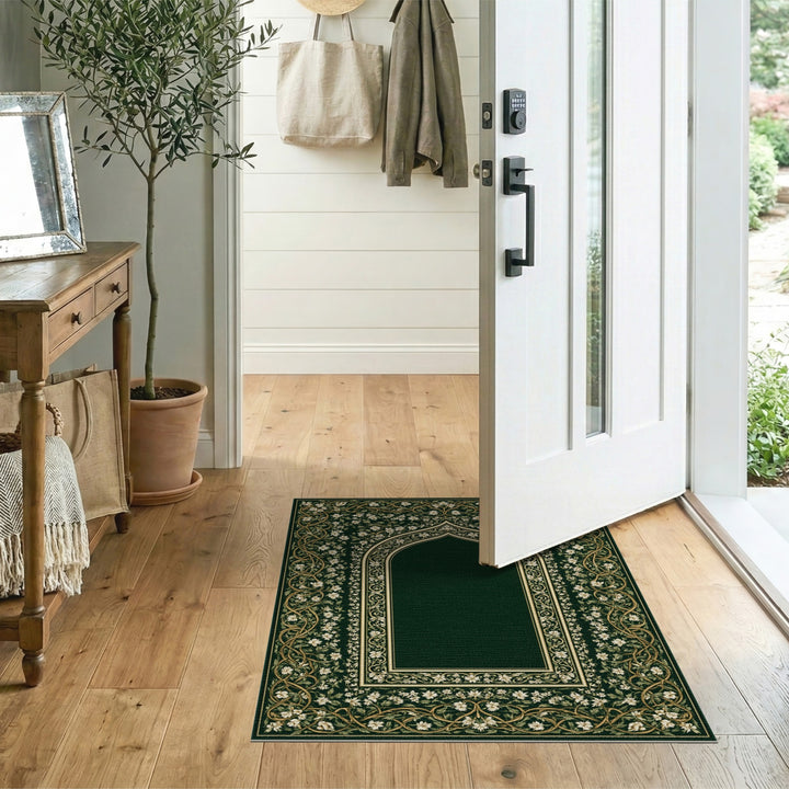 Green Floral Arch Vintage Area Rug