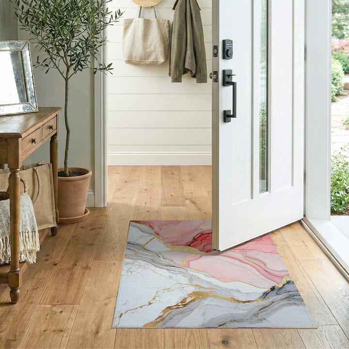 Gold Pink Gold Marble Abstract Area Rug