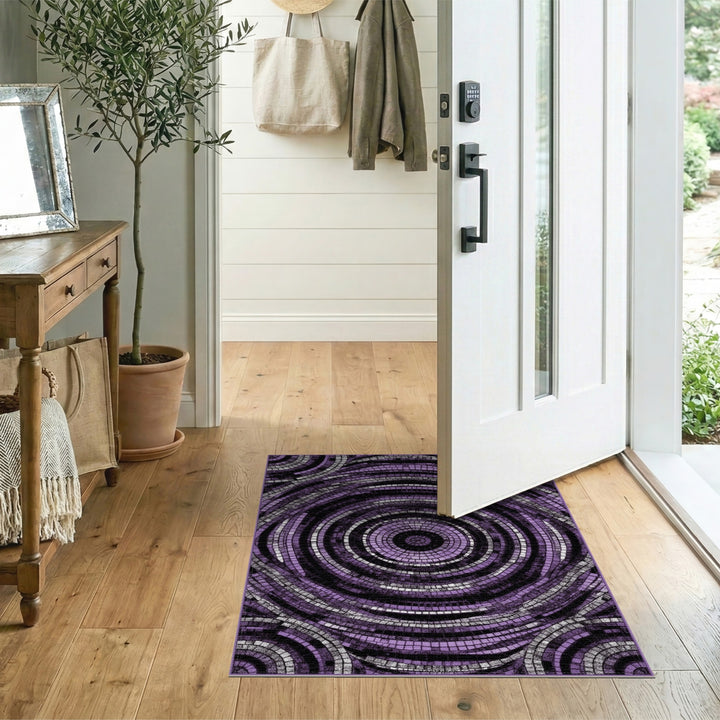 Purple Concentric Mosaic Area Rug