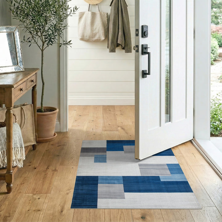 Geometric Modern Blue and Teal Blue Geometric Block Area Rug