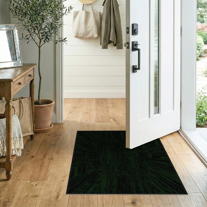 Green Geometric Cityscape Area Rug