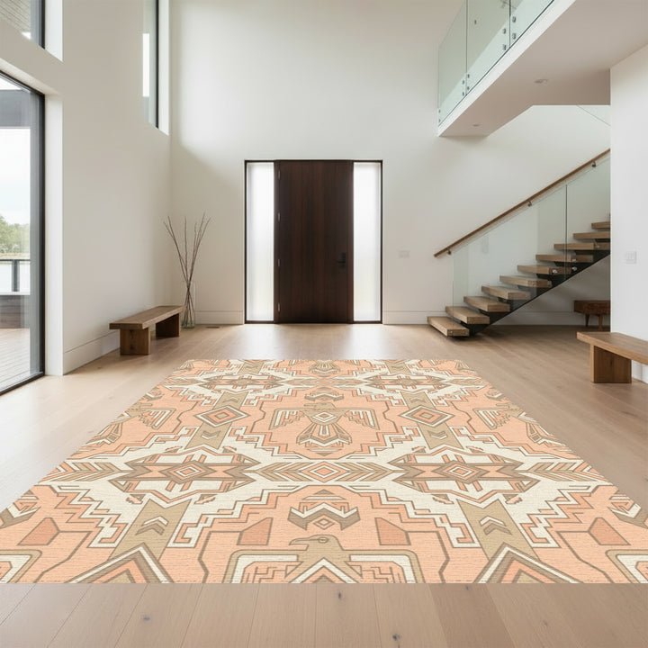 Peach Tribal Thunderbird Geometric Rug