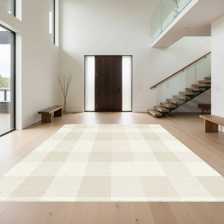 Neutral Toned Buffalo Check Plaid Rug