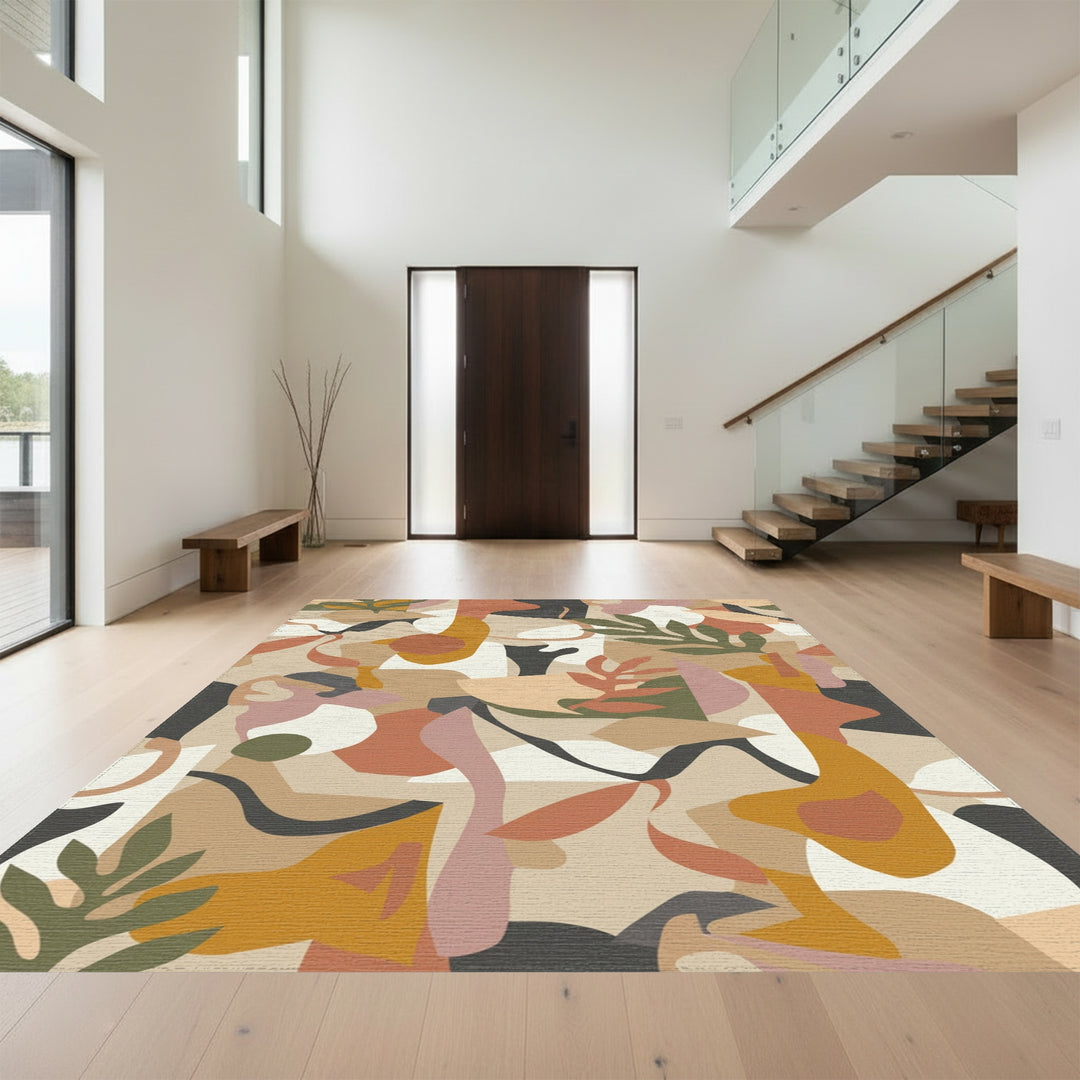 Earthy Abstract Organic Shapes Foliage Rug