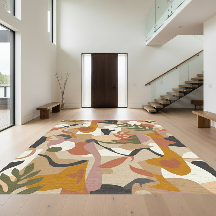 Earthy Abstract Organic Shapes Foliage Rug
