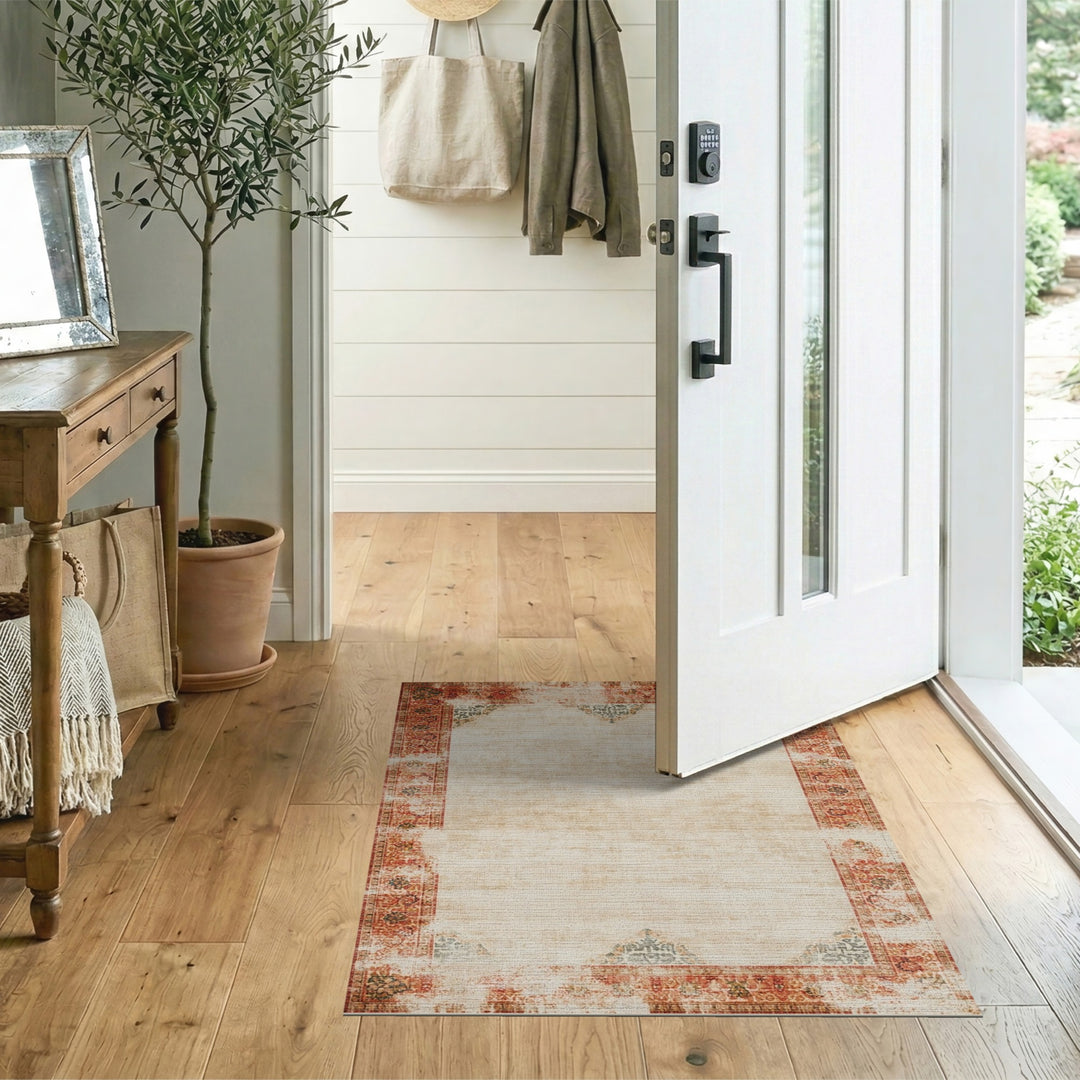 Distressed Vintage Red Beige Area Rug