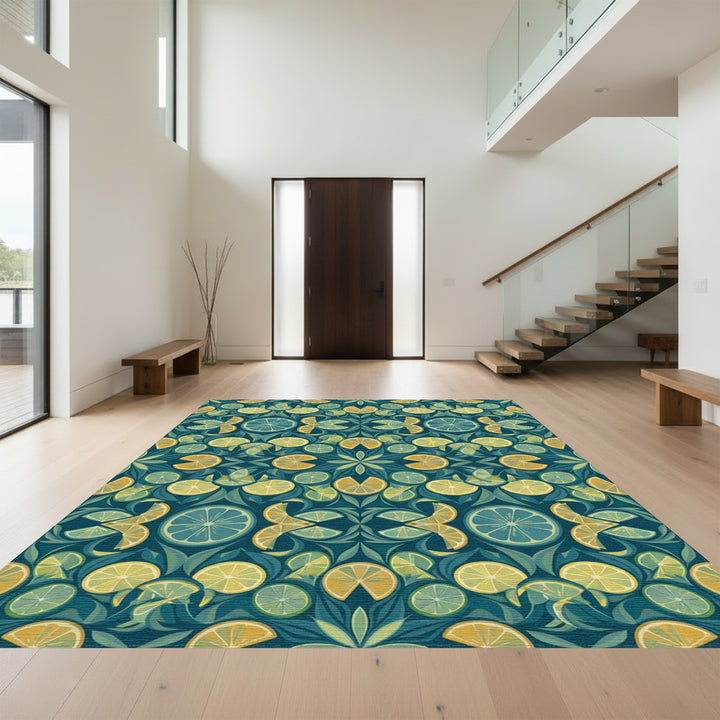 Citrus Medley Teal Botanical Fabric Rug