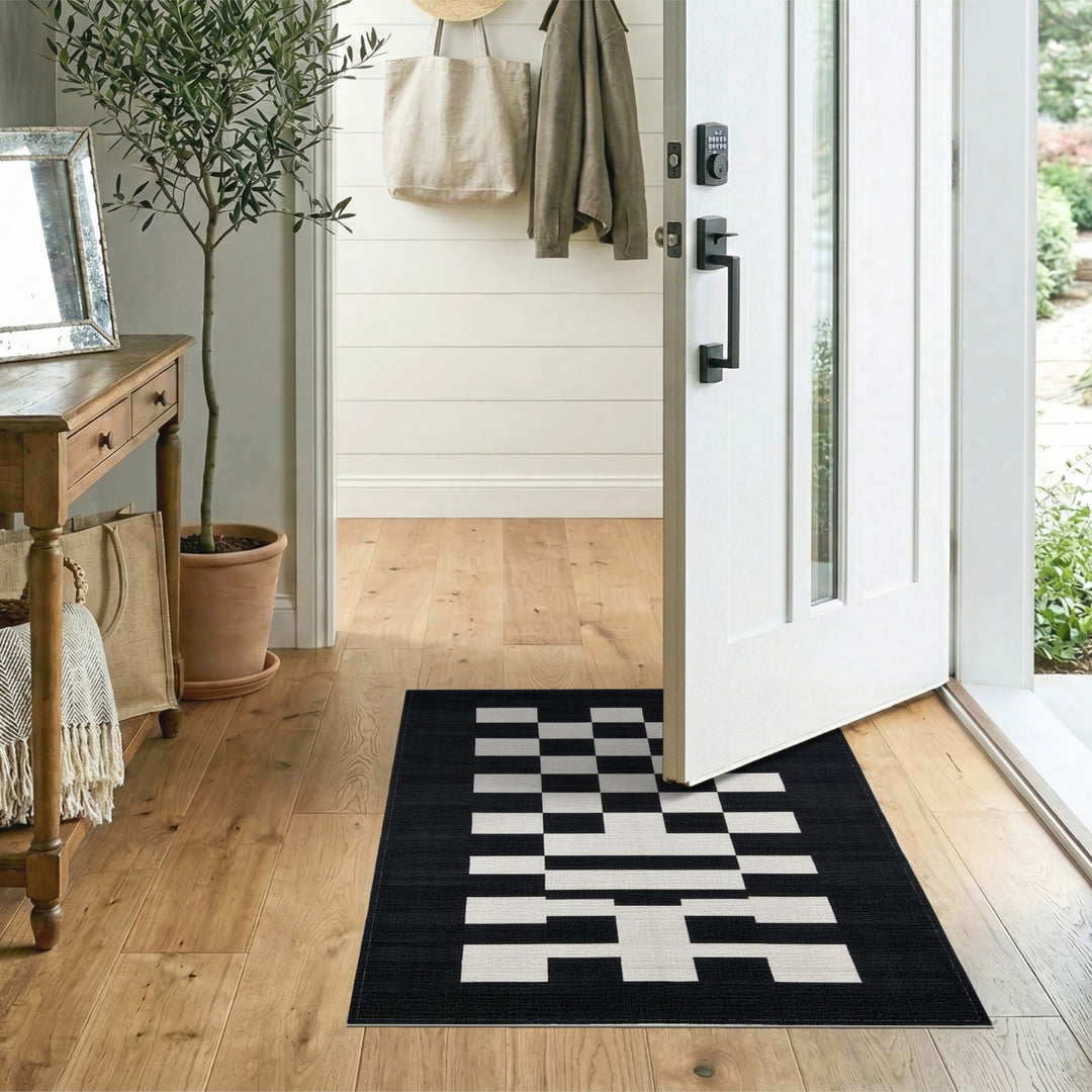 Black White Geometric Area Rug