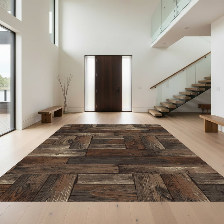 Rustic Wood Plank Parquet Rug