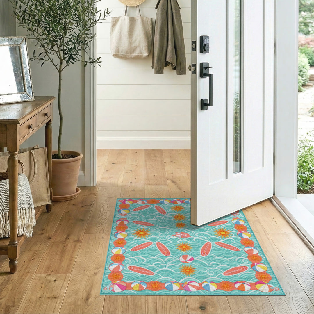 Coastal Surfboard Waves Area Rug