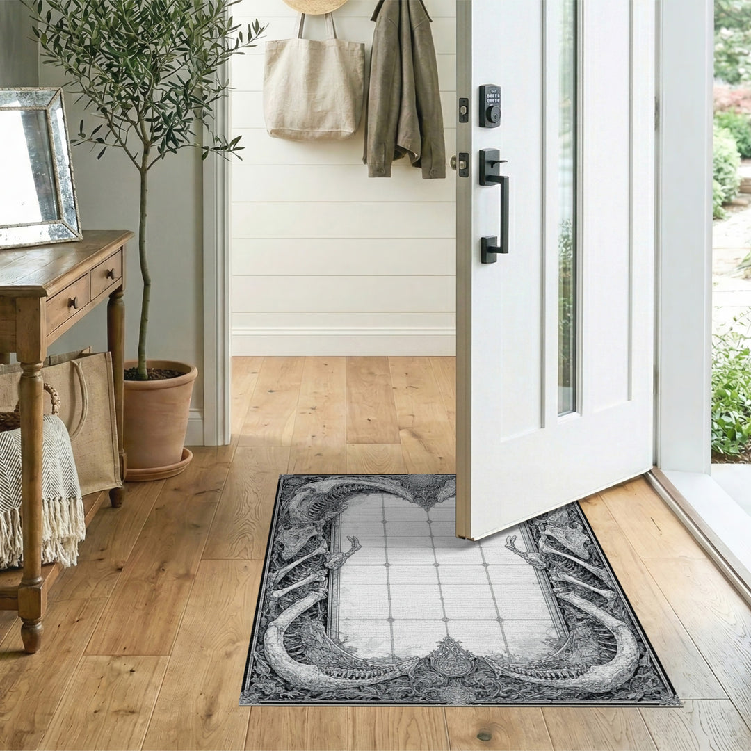 Dragon Skeleton Black White Area Rug