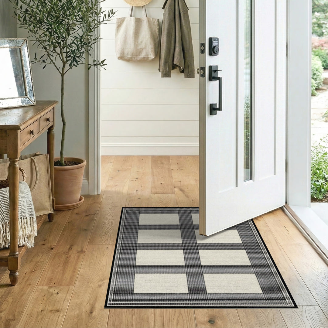Black White Windowpane Check Area Rug