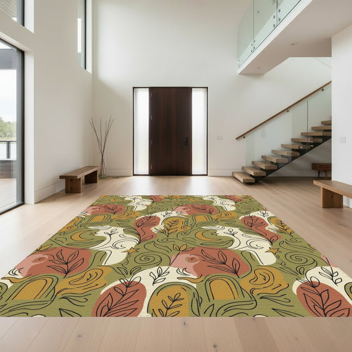 Earthy Abstract Celestial Botanical Elements Rug