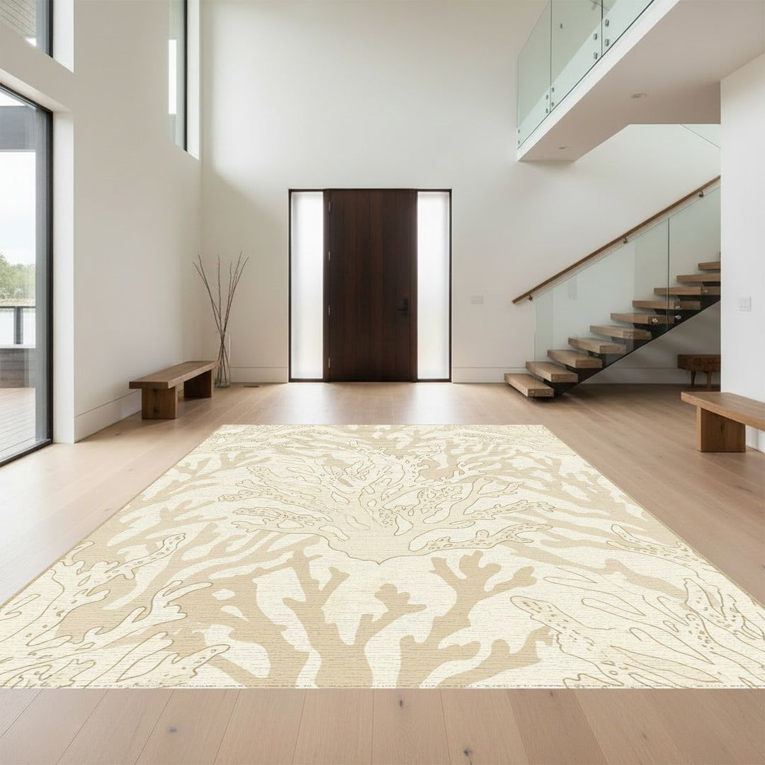 Cream Coral Reef Botanical Scene Rug