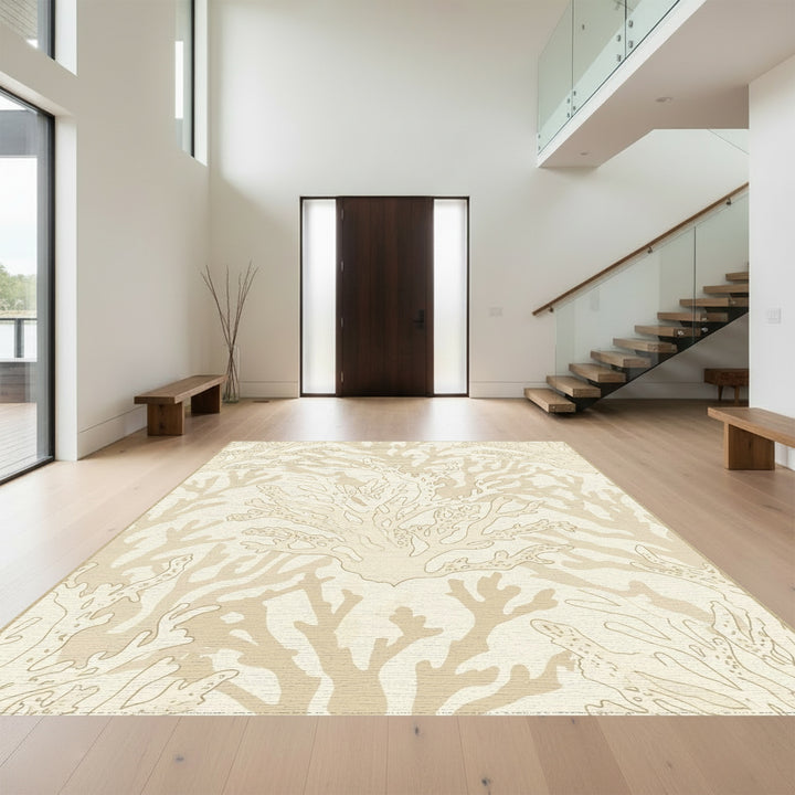 Cream Coral Reef Botanical Scene Rug