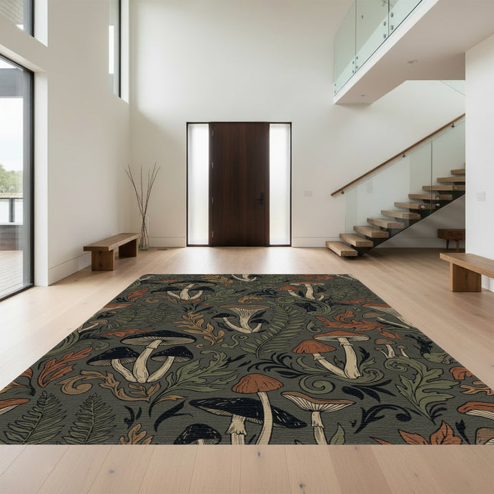Vintage Mushroom Foliage Medallion Rug