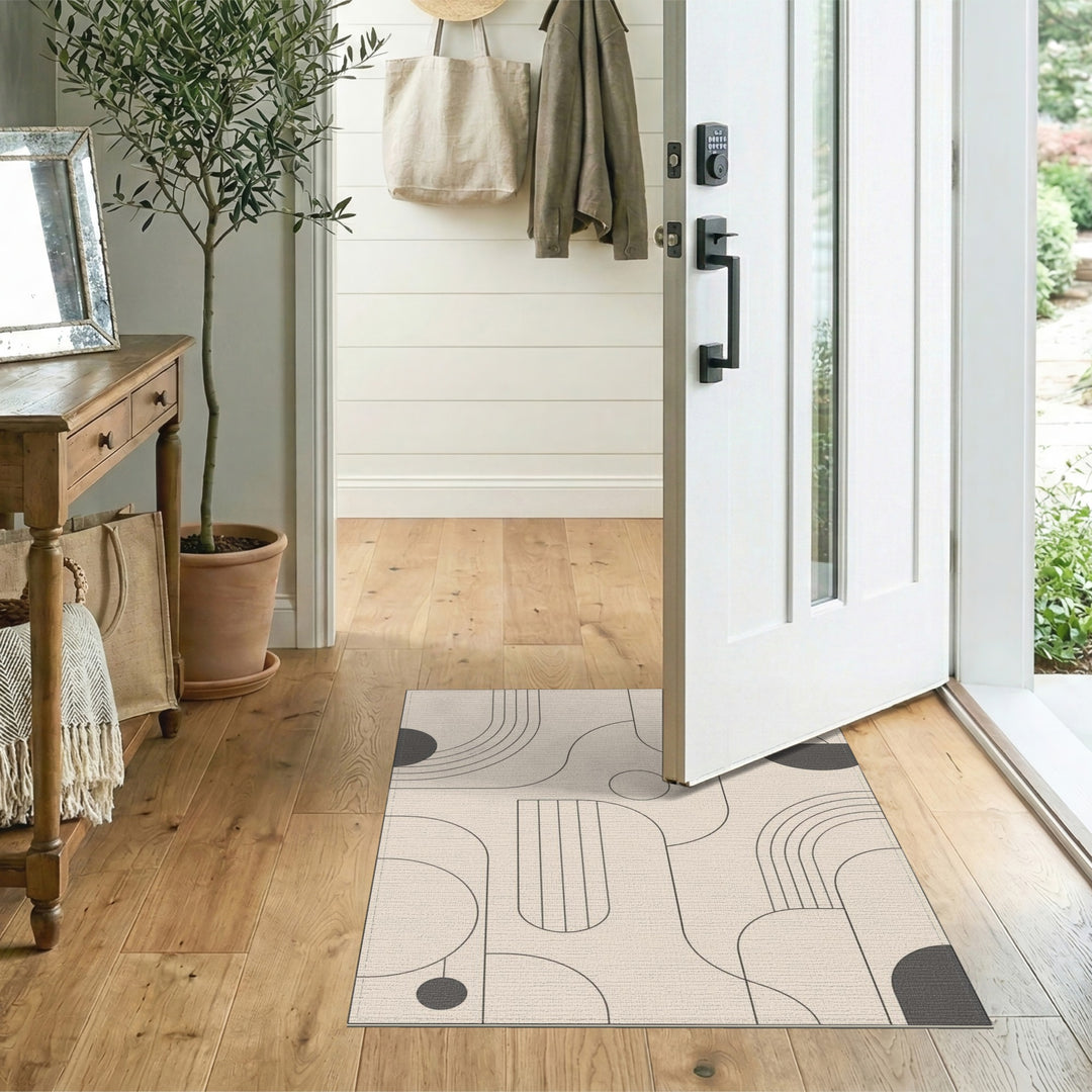 Beige Geometric Modern Washable Area Rug