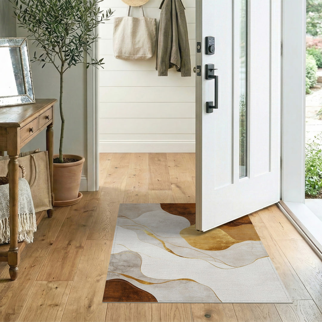 Abstract Beige Gold Flow Area Rug