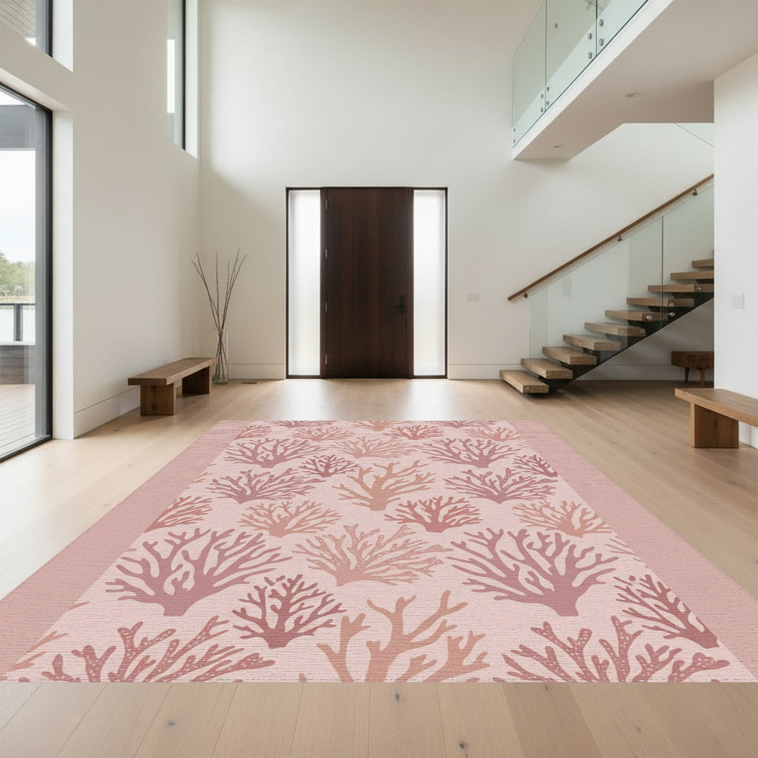 Soft Coral Branch Repeating Wallpaper Rug