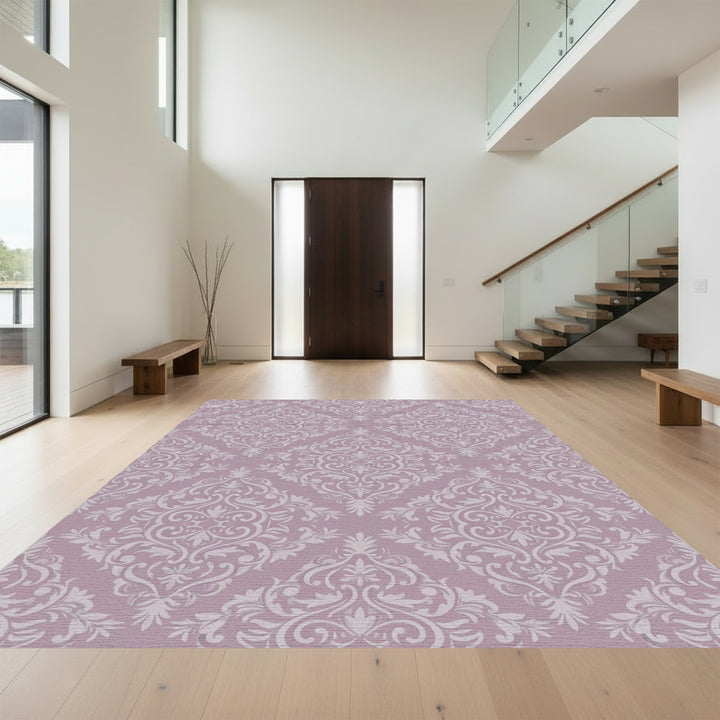 Dusty Rose Damask Scroll Rug