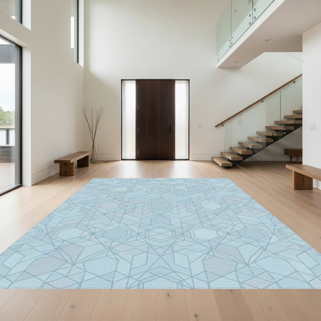 Pale Blue Geometric Tessellation Rug