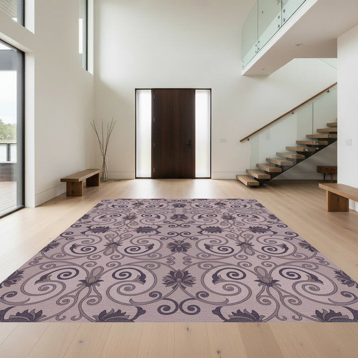 Mauve Floral Scrollwork With Lilac Accents Rug
