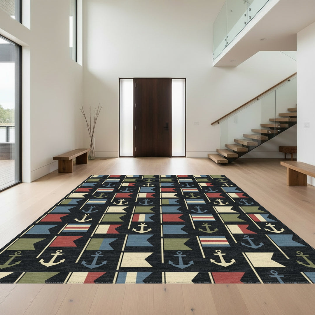 Nautical Flags and Anchors Repeat Rug