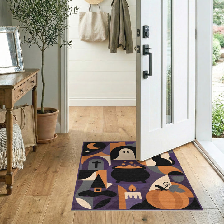 Halloween Ghost Cat Pumpkin Purple Rug