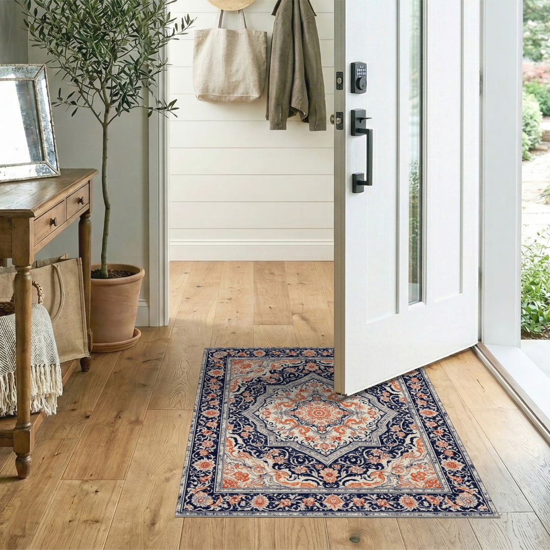 Navy Orange Traditional Persian Area Rug