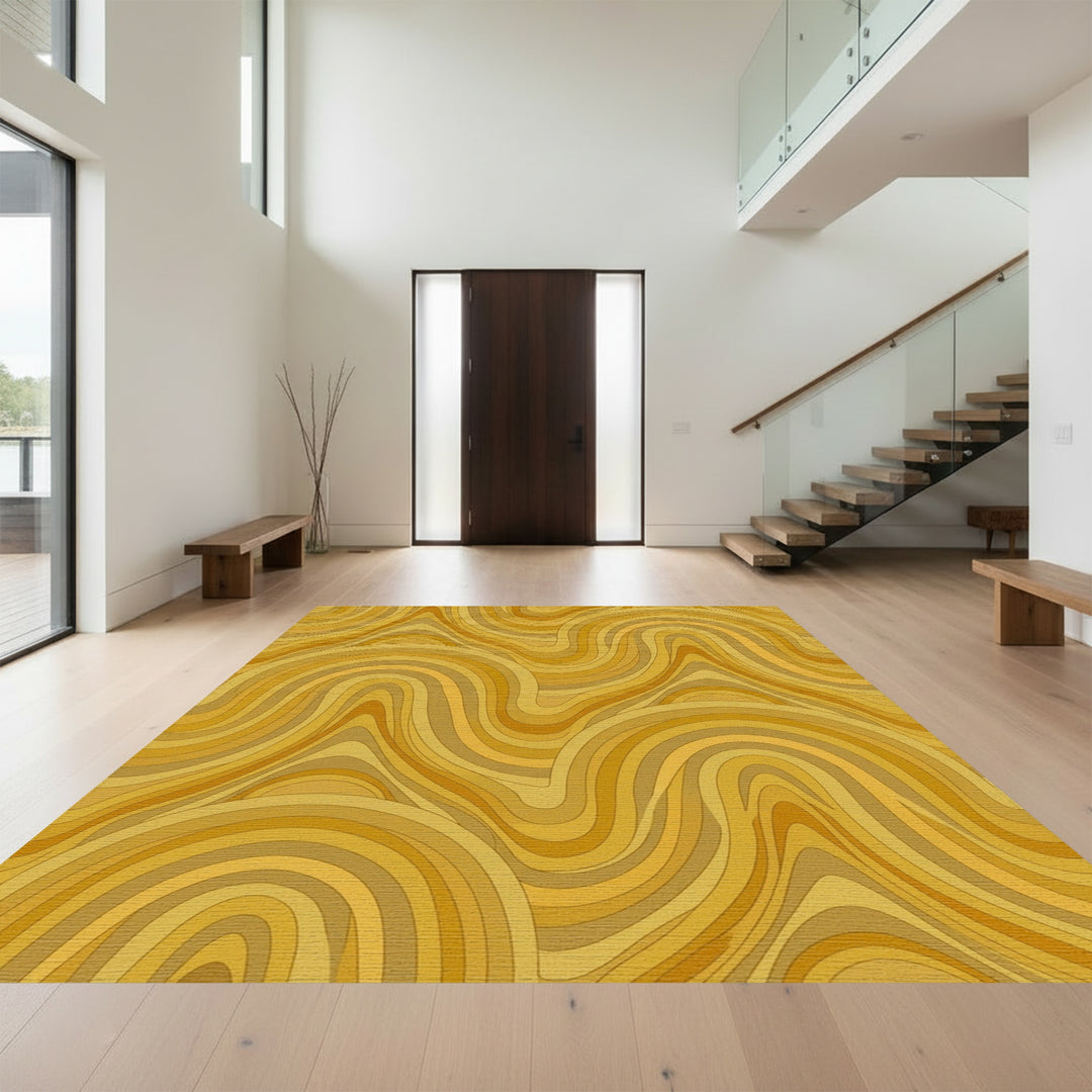 Golden Earthy Abstract Wave Rug