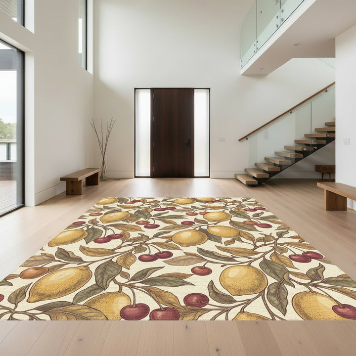 Vintage Yellow Lemon Cherry Branches Rug