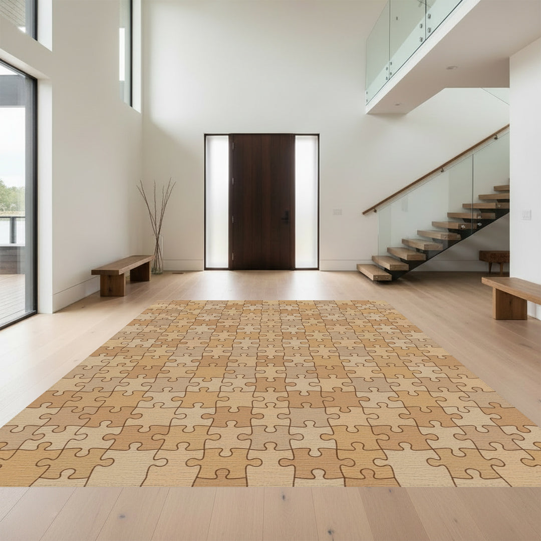 Warm Earth Tone Puzzle Wood Grain Rug
