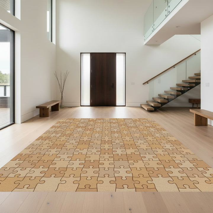 Warm Earth Tone Puzzle Wood Grain Rug