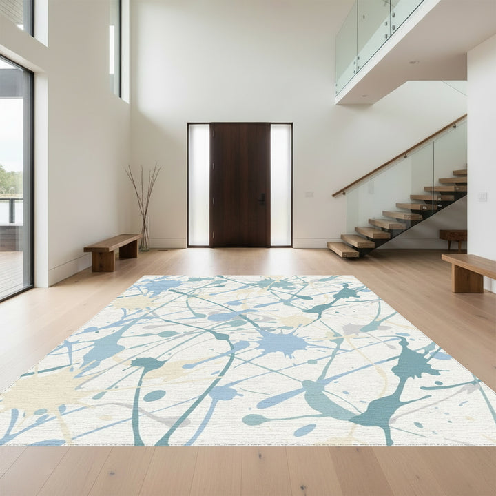 Soft Blue Splatter Paint Abstract Rug