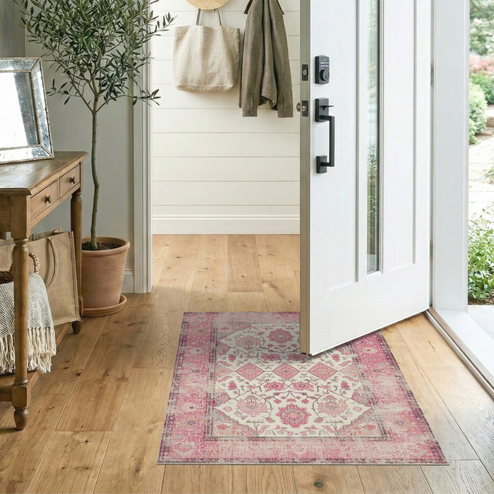 Distressed Vintage Pink Distressed Floral Vintage Area Rug