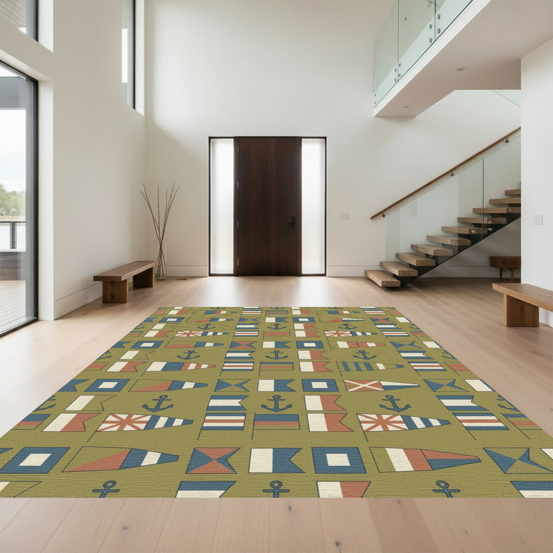 Nautical Flags With Anchors Ochre Rug