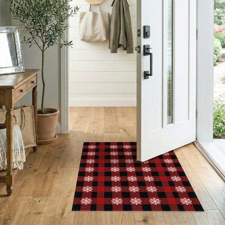 Rustic Farmhouse Red Buffalo Plaid Snowflake Area Rug