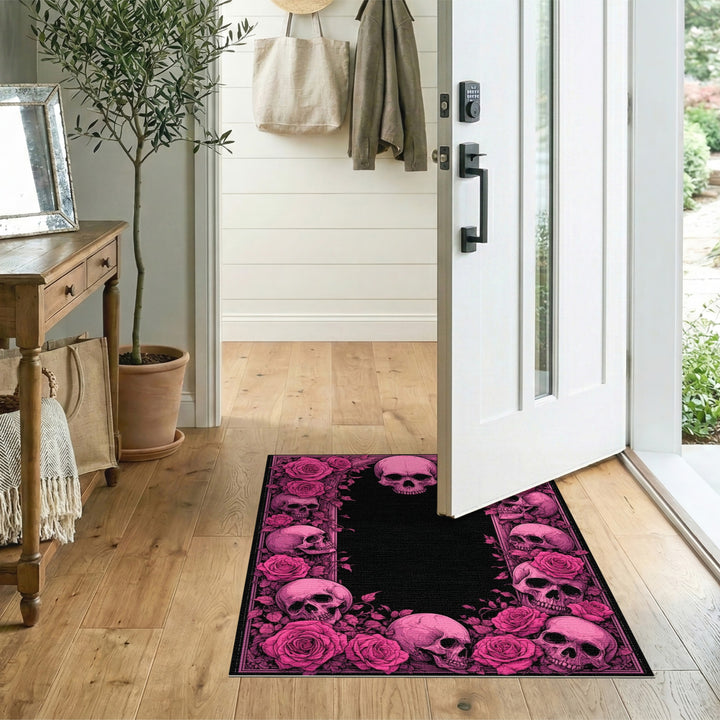 Pink Roses and Skulls Area Rug