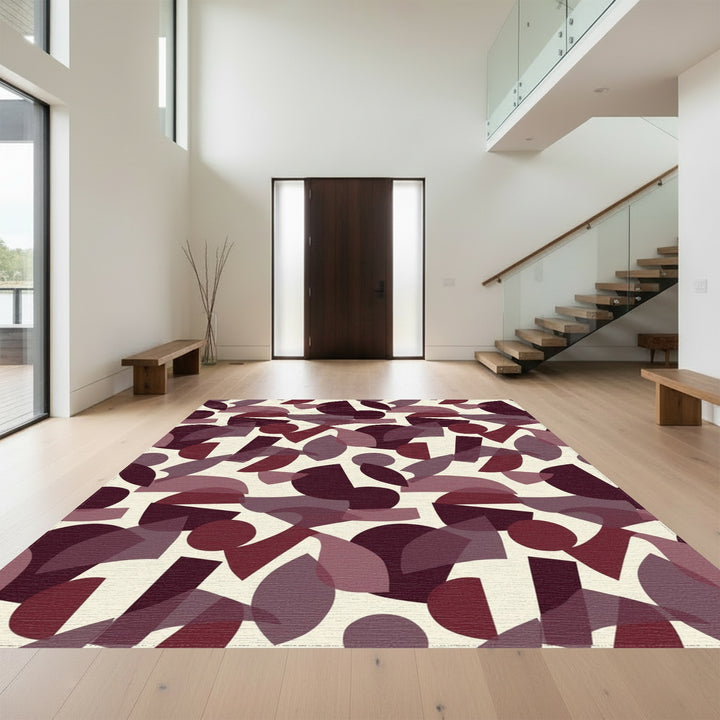 Crimson Plum Abstract Geometric Overlap Rug