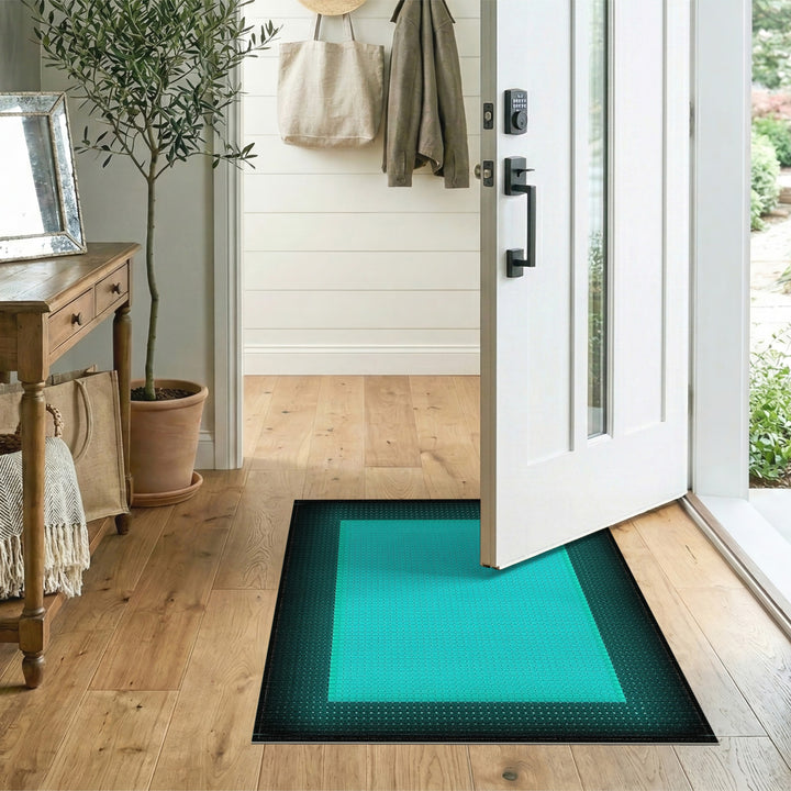 Cyan Teal Geometric Area Rug