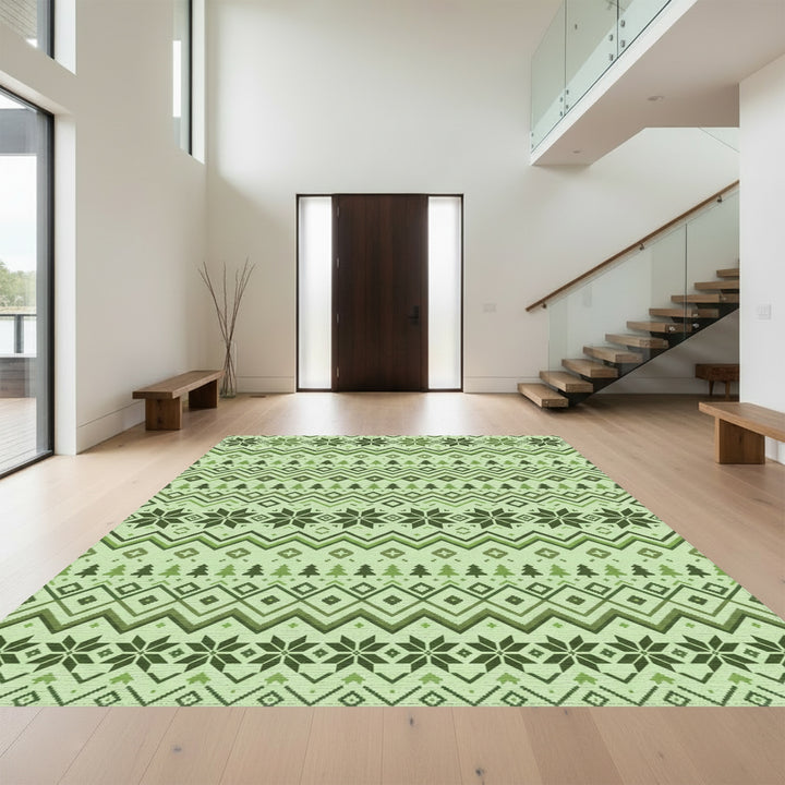Forest Green Nordic Snowflake Stripe Rug